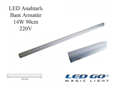 14W,90CM,ANAHTARLI LEDLI BANT ARMATÜR 220V,SIVA ÜSTÜ