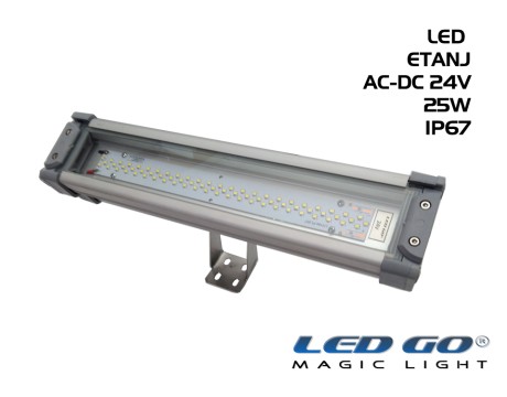 Led Go®LET-25A-24V ,Temperli Camlı LED Etanj Armatür, 25W,24V AC-DC,IP67