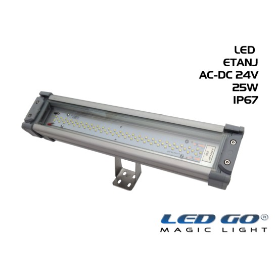 Led Go®LET-25A-24V ,Temperli Camlı LED Etanj Armatür, 25W,24V AC-DC,IP67