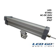 Led Go®LET-25A-24V ,Temperli Camlı LED Etanj Armatür, 25W,24V AC-DC,IP67