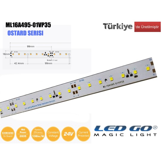 ML16A495-01VP35 | 2835 LEDBAR-50CM-70LED/M-24VDC CEM1 PCB 16mm OSRAM/SAMSUNG LED