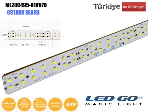 ML20C495-01VN70 | 2835 LEDBAR-50CM-70LED/M-24VDC CEM1 PCB 20mm OSRAM/SAMSUNG LED