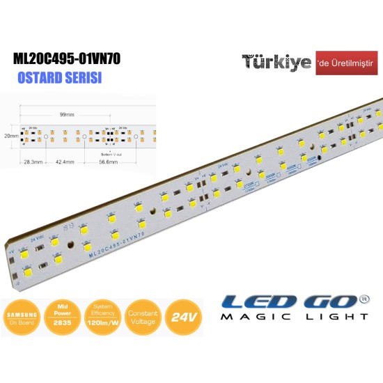 ML20C495-01VN70 | 2835 LEDBAR-50CM-70LED/M-24VDC CEM1 PCB 20mm OSRAM/SAMSUNG LED