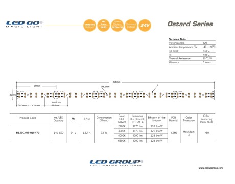 ML20C495-01VN70 | 2835 LEDBAR-50CM-70LED/M-24VDC CEM1 PCB 20mm OSRAM/SAMSUNG LED