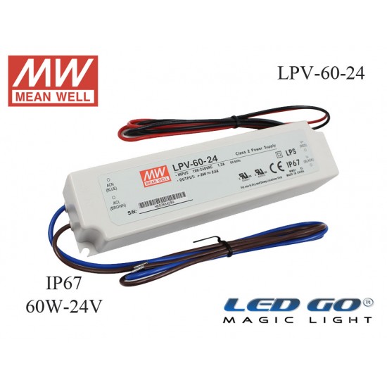 MEAN WELL  LPV-60-24 60 W, 24 V, 2.5 A,SABİT VOLTAJ