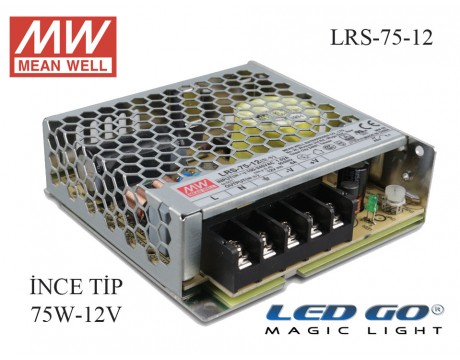 MEAN WELL  LRS-75-12 72 W, 12 V, 6 A,SABİT VOLTAJ,İNCE TİP